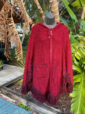 fringe bell  sleeve hooded jacket / cape by NF